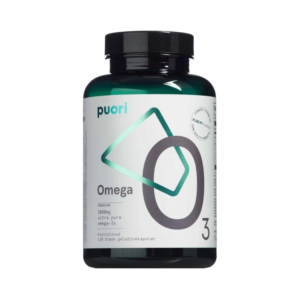 Pakning med Puori Omega O3 fiskeolie i kapsler, 120 stk