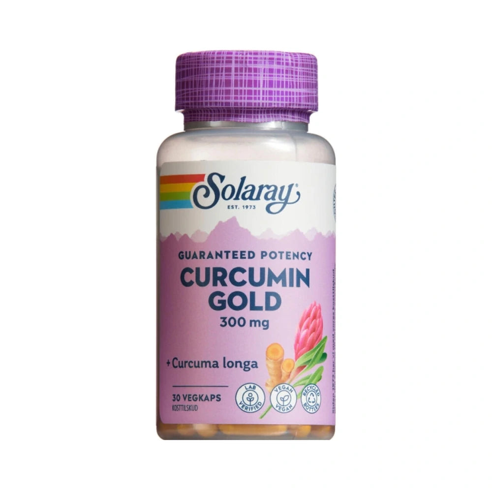 Pakning med Solaray Curcumin Gold kapsler med gurkemeje, 30 stk.
