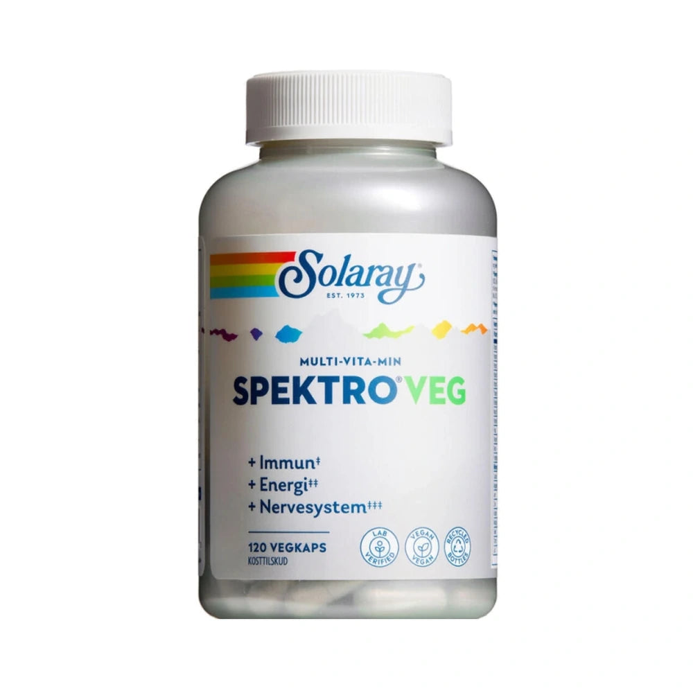 Pakke med Solaray SpektroVEG multivitamin uden animalske stoffer, 120 stk