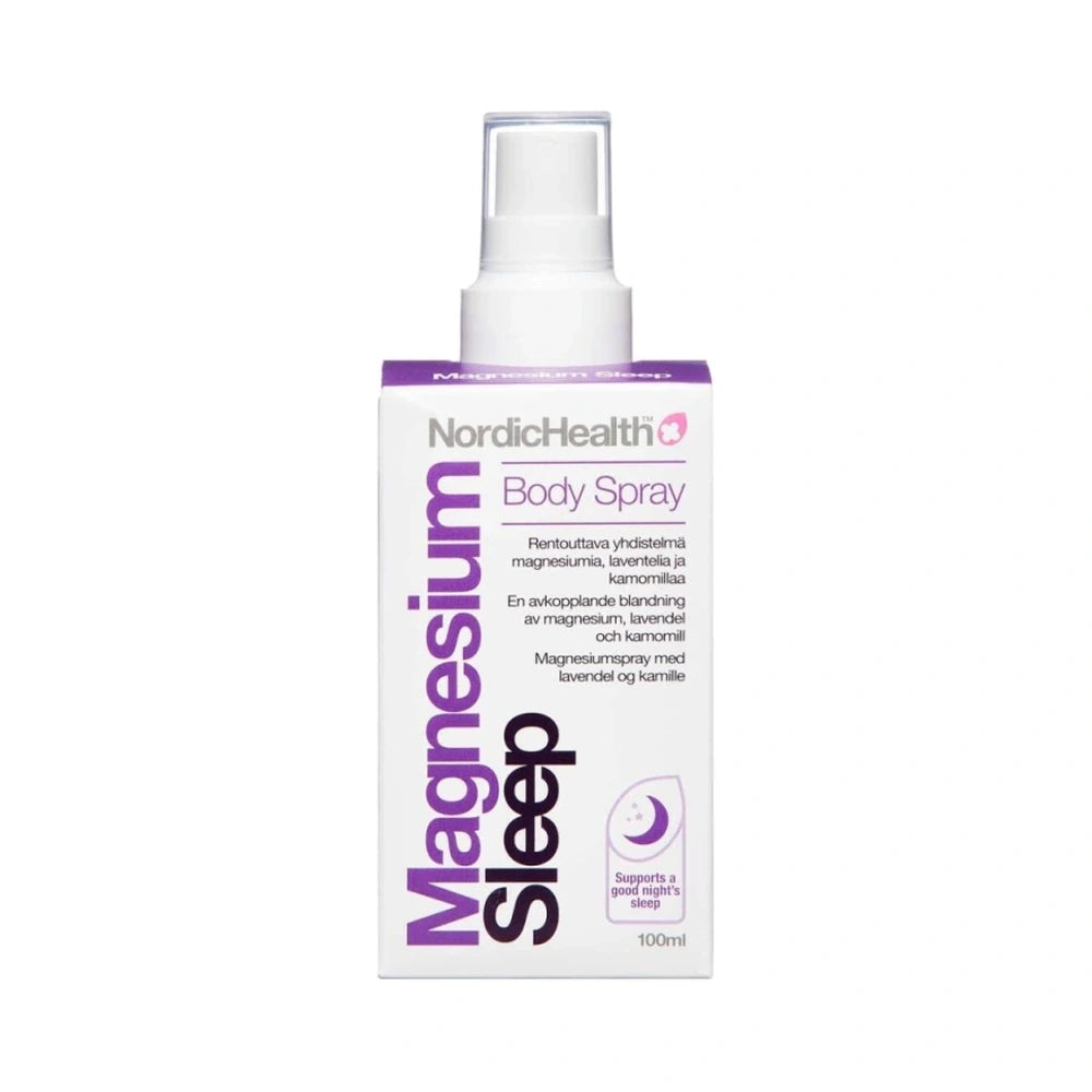 Flaske med NordicHealth Magnesium Oil Sleep Spray, magnesiumspray, 100 ml