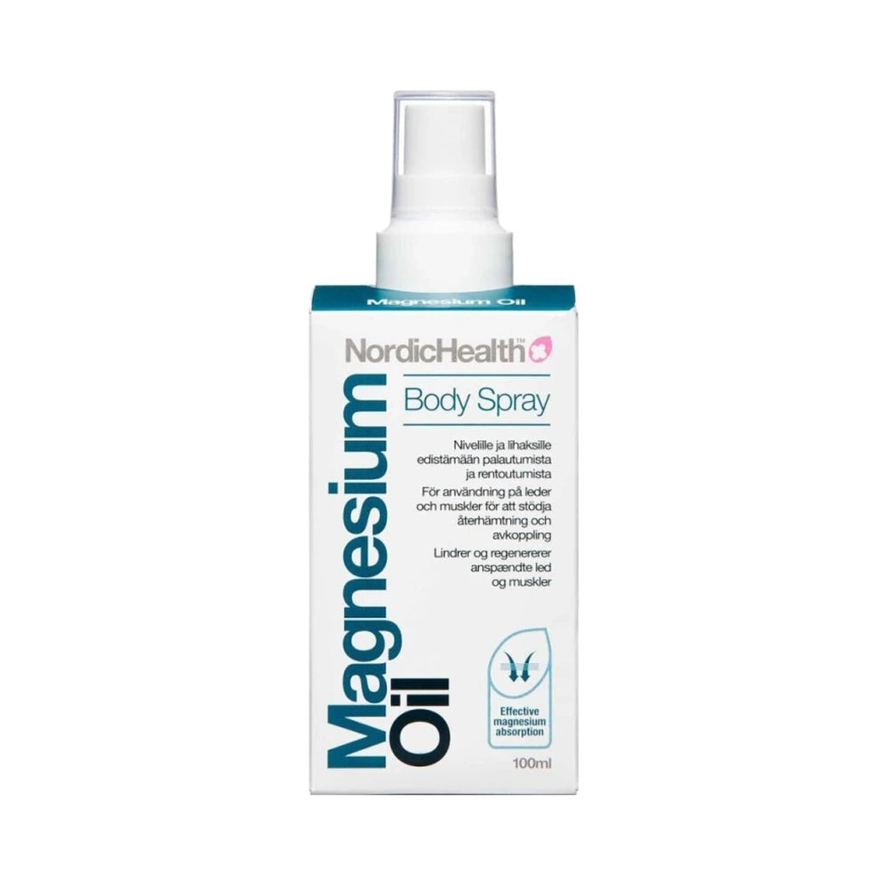 Flaske med NordicHealth Magnesium Oil Original Spray, magnesiumspray, 100 ml