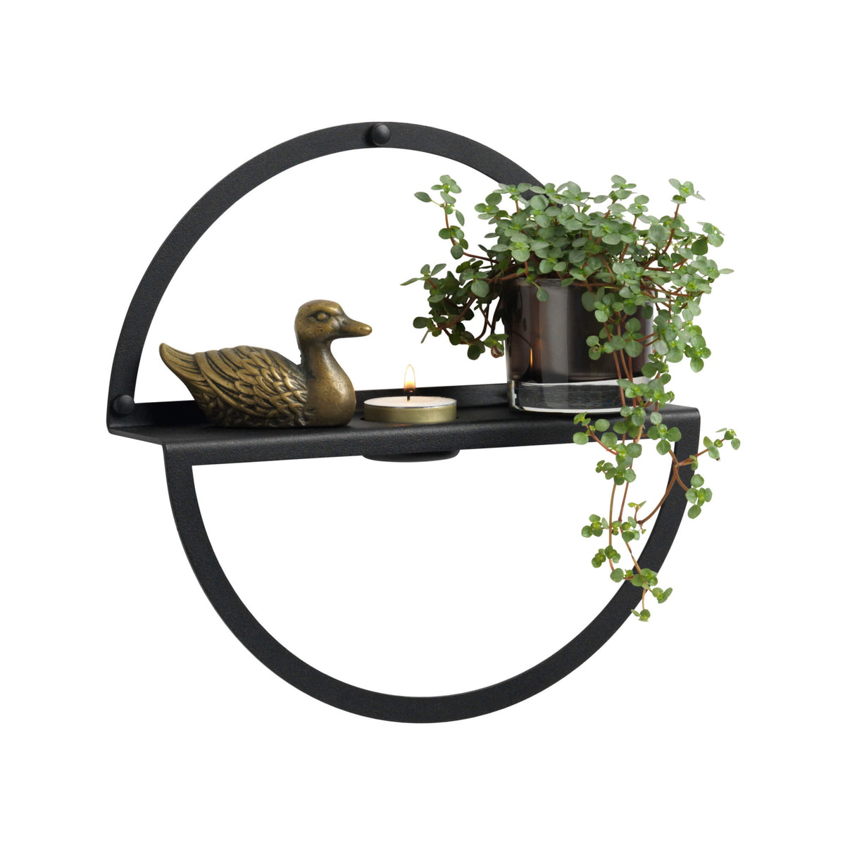 Cirkelformet fyrfadsstage-hylde i sort metal fra Naga, 25 cm
