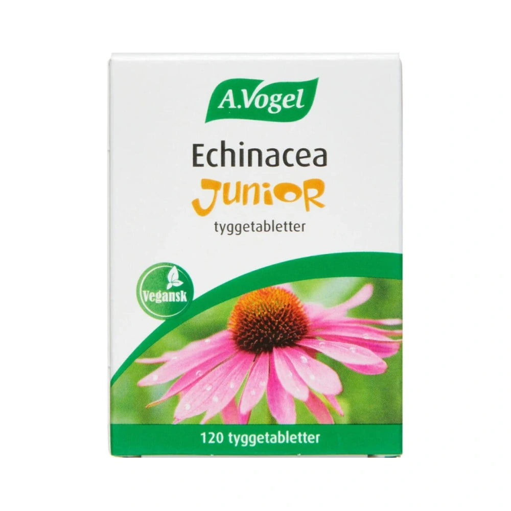 Glas med A. Vogel Echinacea Junior tyggetabletter med appelsinsmag, 120 stk