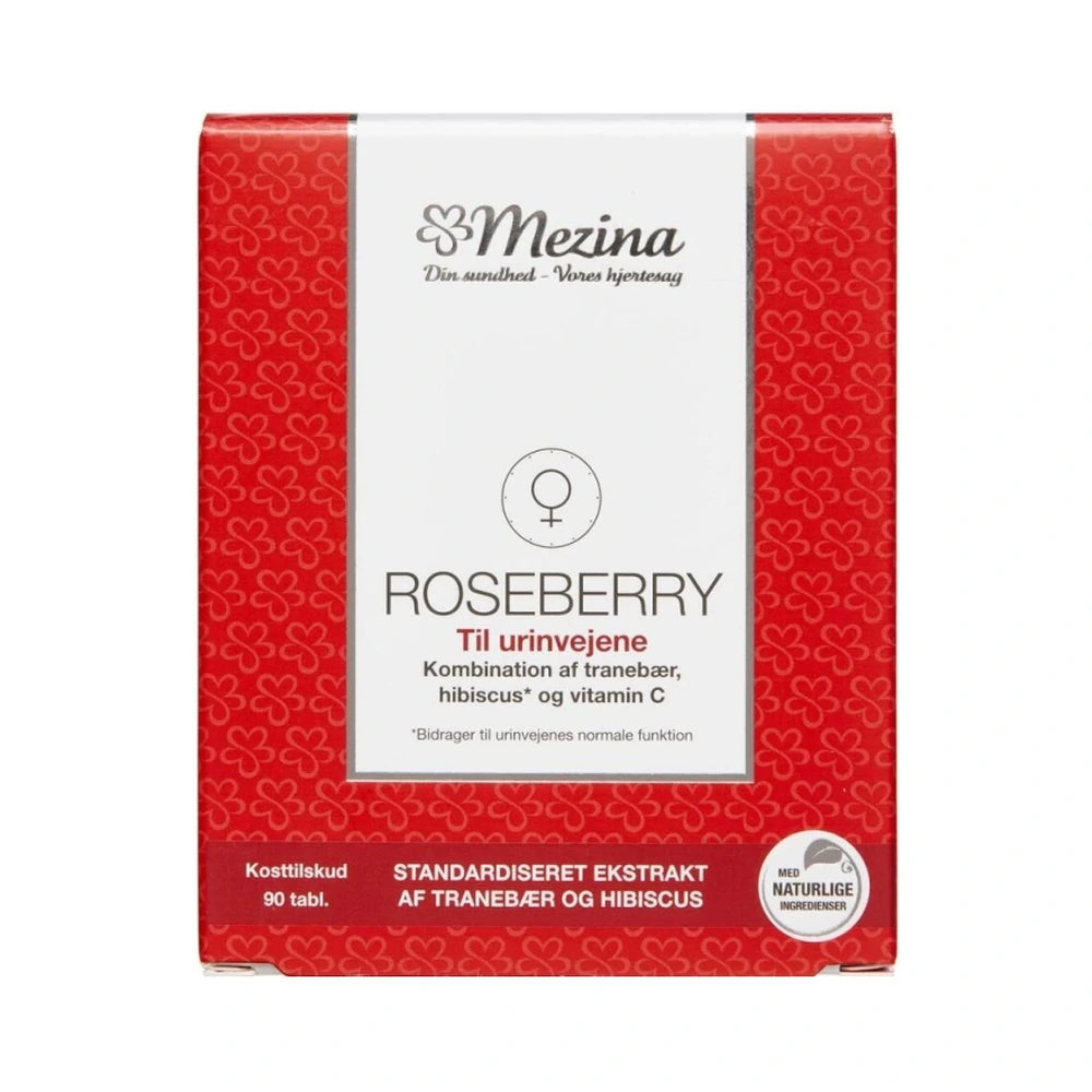 Pakke med Mezina Roseberry kosttilskud i tabletform, 90 stk