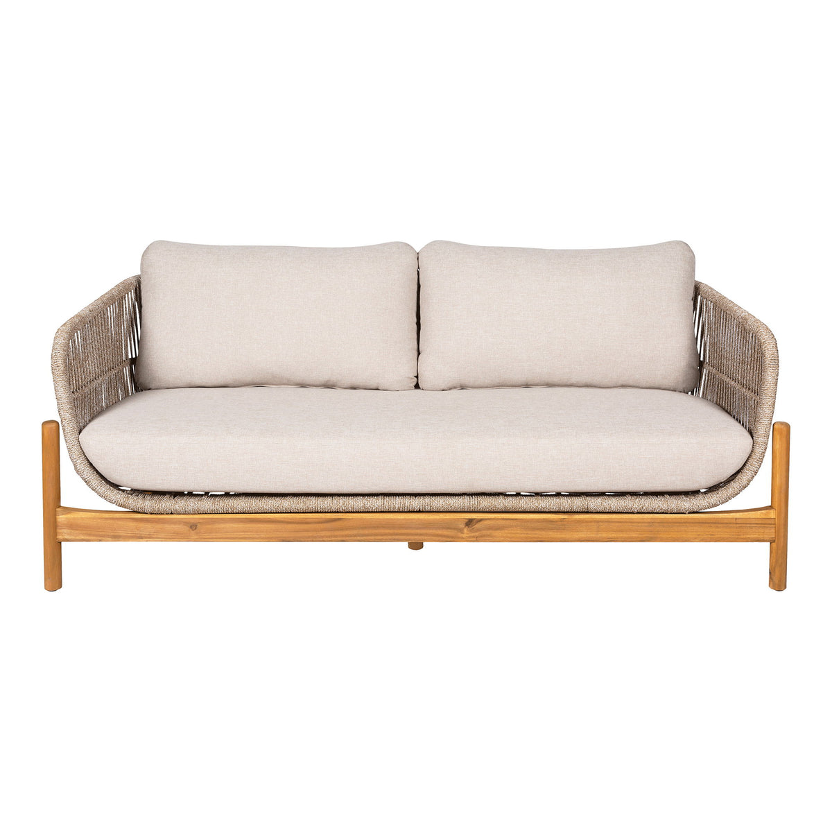 House Nordic Terracina udendørs loungesofa med armlæn og hynde i beige reb og brun akacietræ