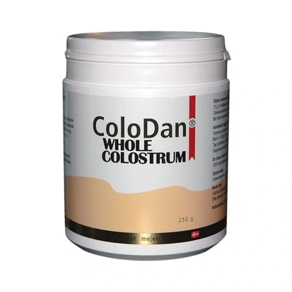 Pakning med ColoDan Whole Colostrum kosttilskud baseret på råmælk, 250 g
