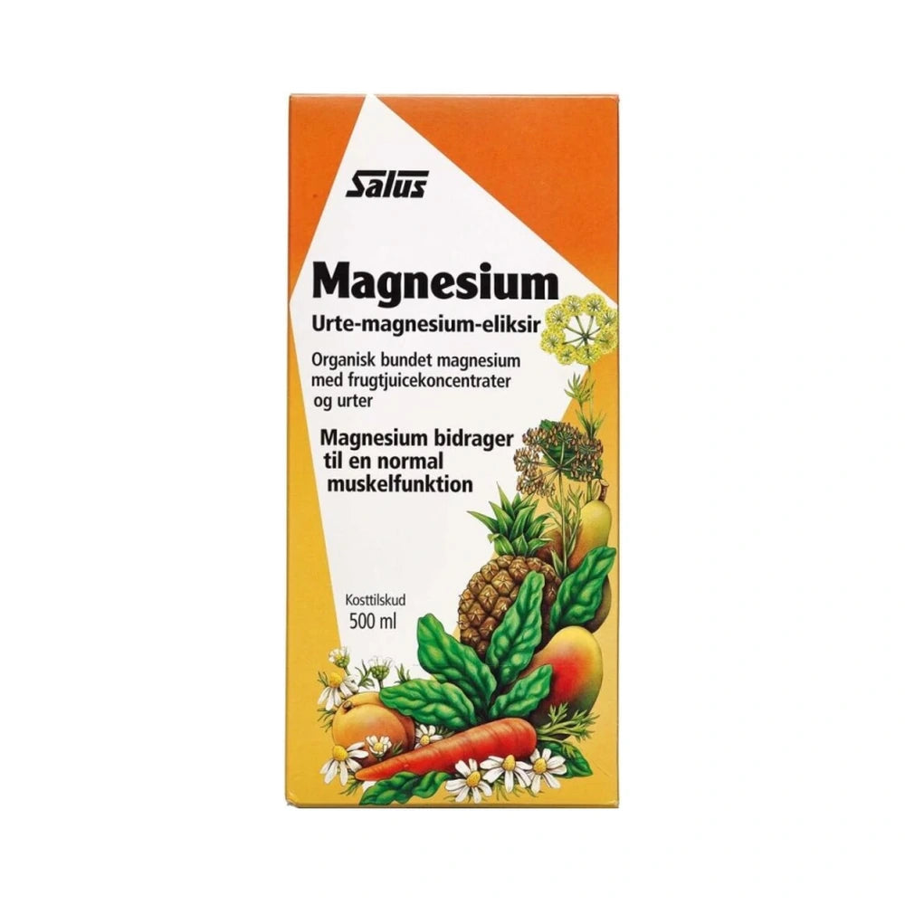 Flaske med Salus Floradix Magnesium, flydende urte-magnesium-eliksir, 500 ml