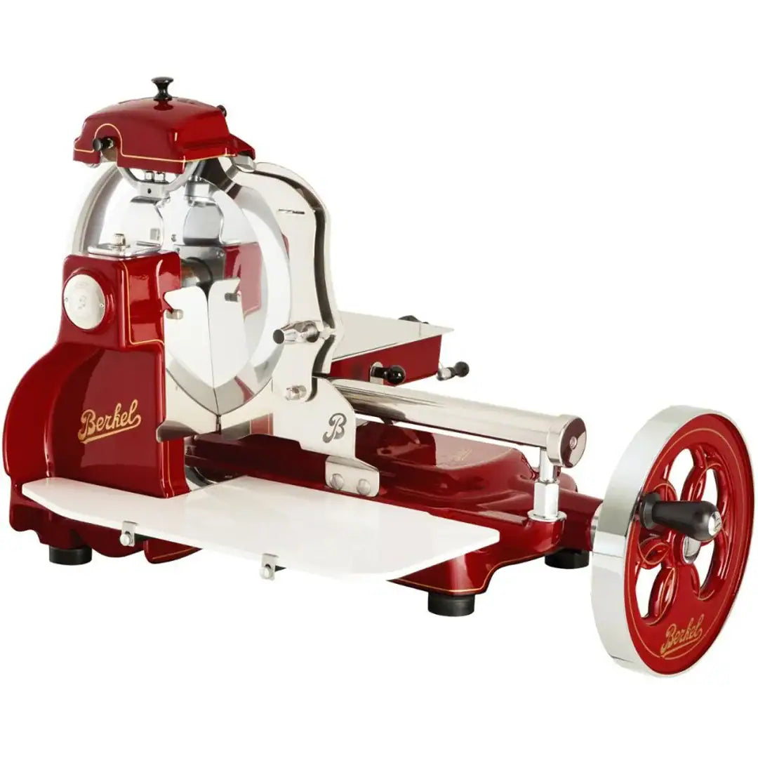 Rød Berkel Flywheel B3 pålægsmaskine med manuelt svinghjul, størrelse Ø300 mm