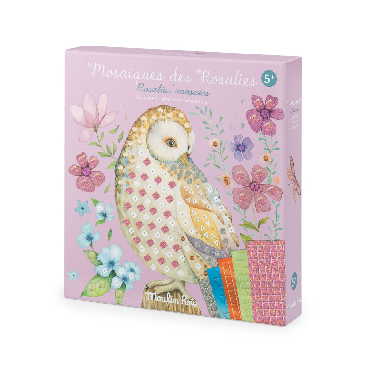 Mosaik kreasæt Les Rosalies fra Moulin Roty med illustrerede kort og mosaikklistermærker