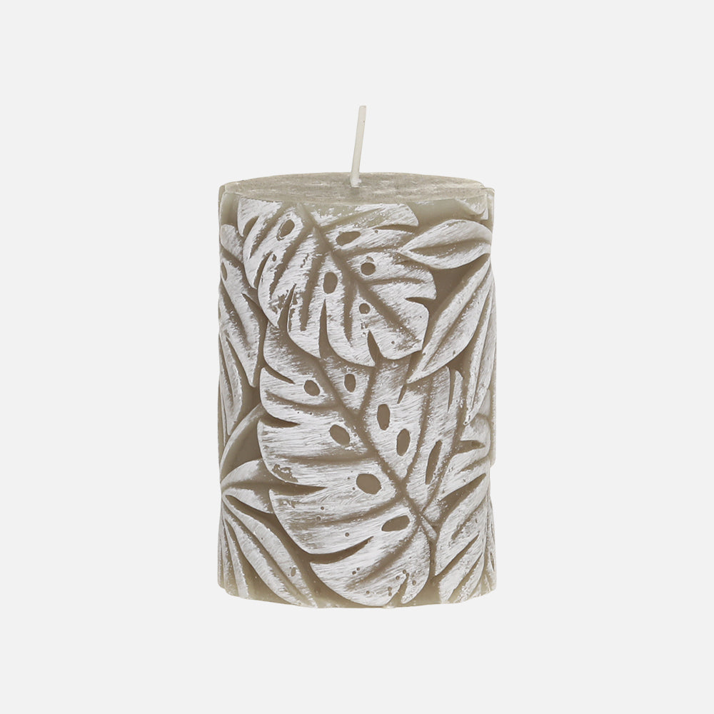 Brun-gråt Chic Antique Macon bloklys med bladmønster i farven Linen, 10 cm