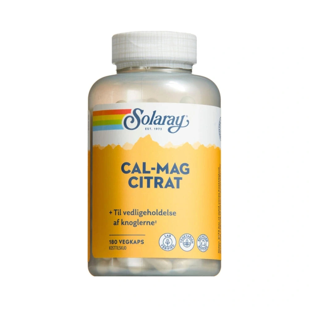 Pakke med Solaray Cal-Mag Citrat vegetabilsk kosttilskud med calcium og magnesium, 180 stk.