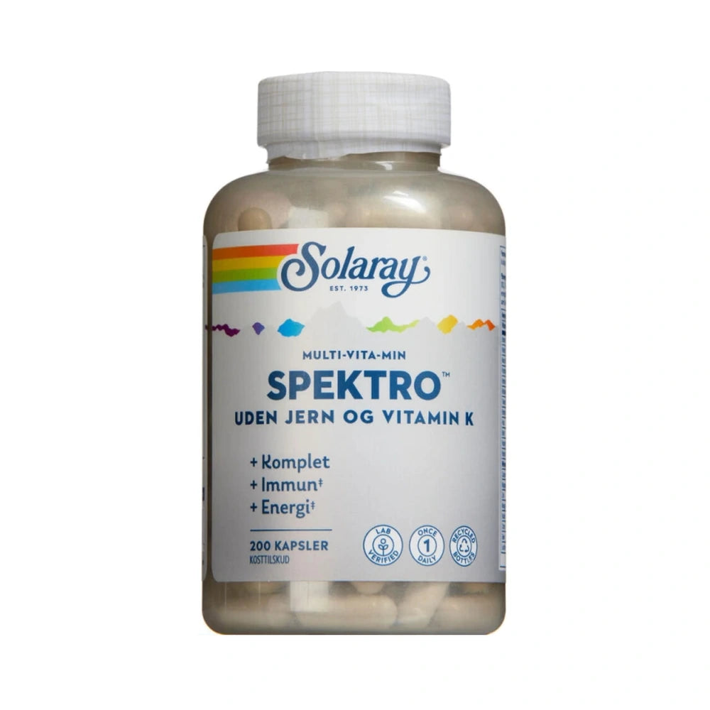 Solaray Spektro multivitamin uden jern og vitamin K, pakning med 200 stk