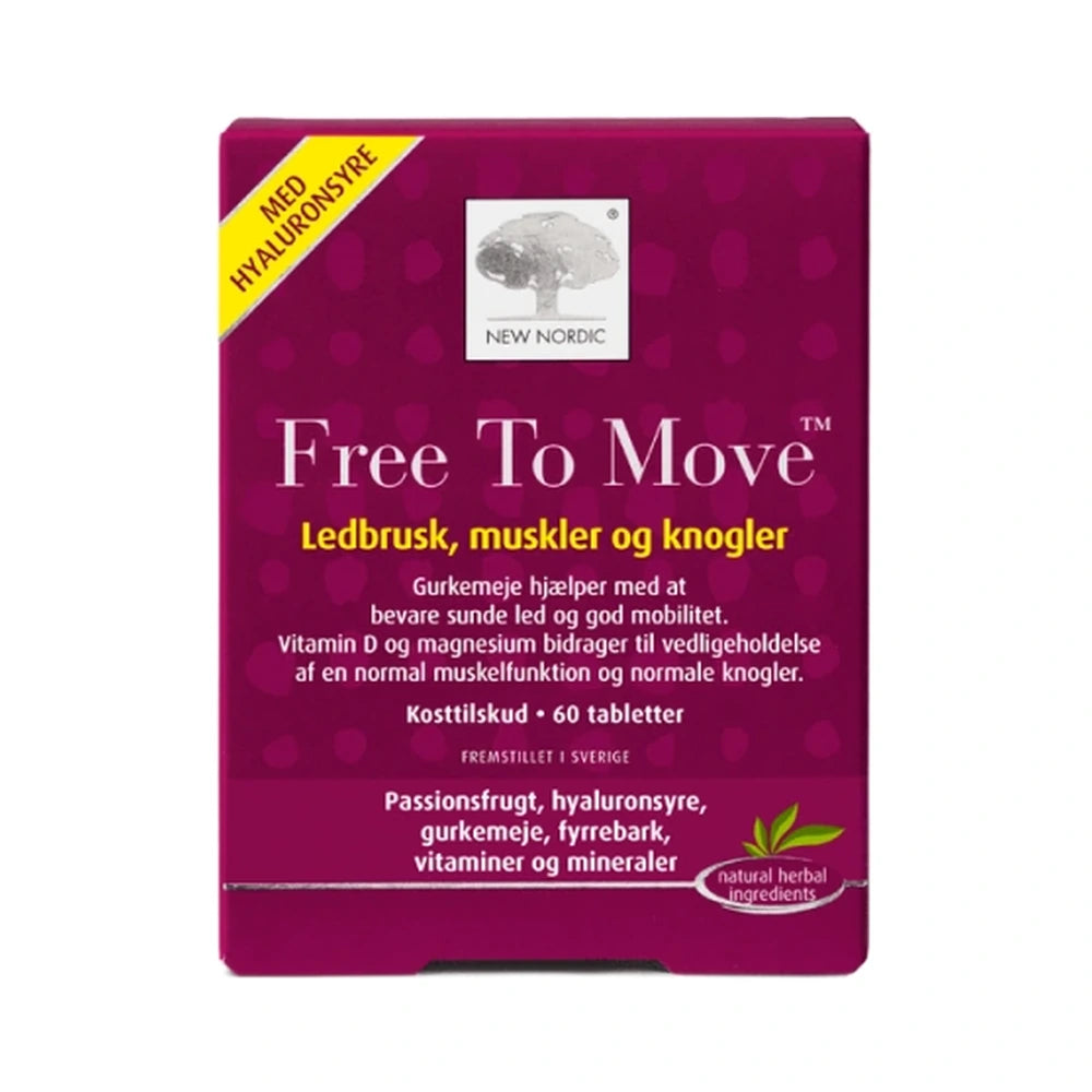 New Nordic Free To Move tabletter, kosttilskud med gurkemeje og hyaluronsyre