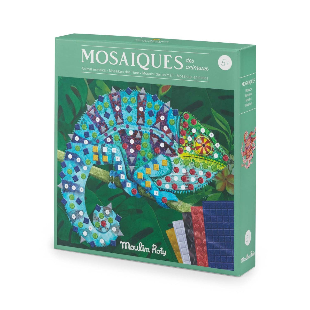 Mosaik kreasæt Tout Autour du Monde fra Moulin Roty med mosaikklistermærker og kort
