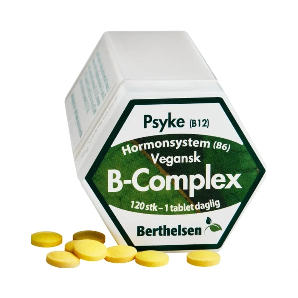 Pakke med Berthelsen B-Complex, vegansk B-vitaminpræparat, 120 stk