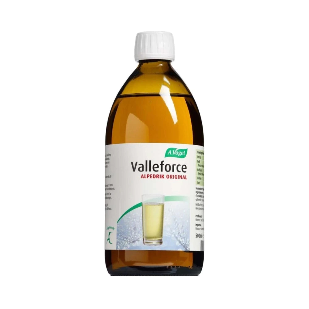 Flaske med A. Vogel Valleforce Alpedrik Original, 500 ml