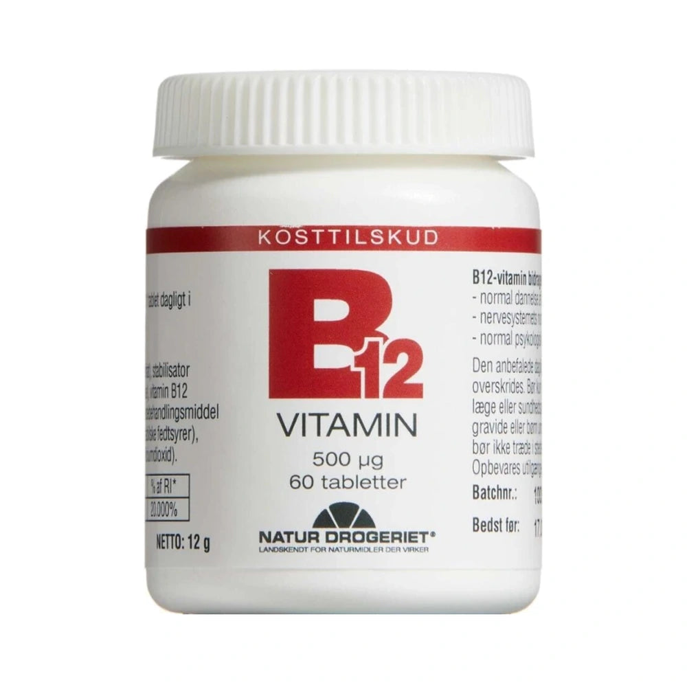 Natur Drogeriet B12-Vitamin 500 µg kosttilskud, pakke med 60 stk.