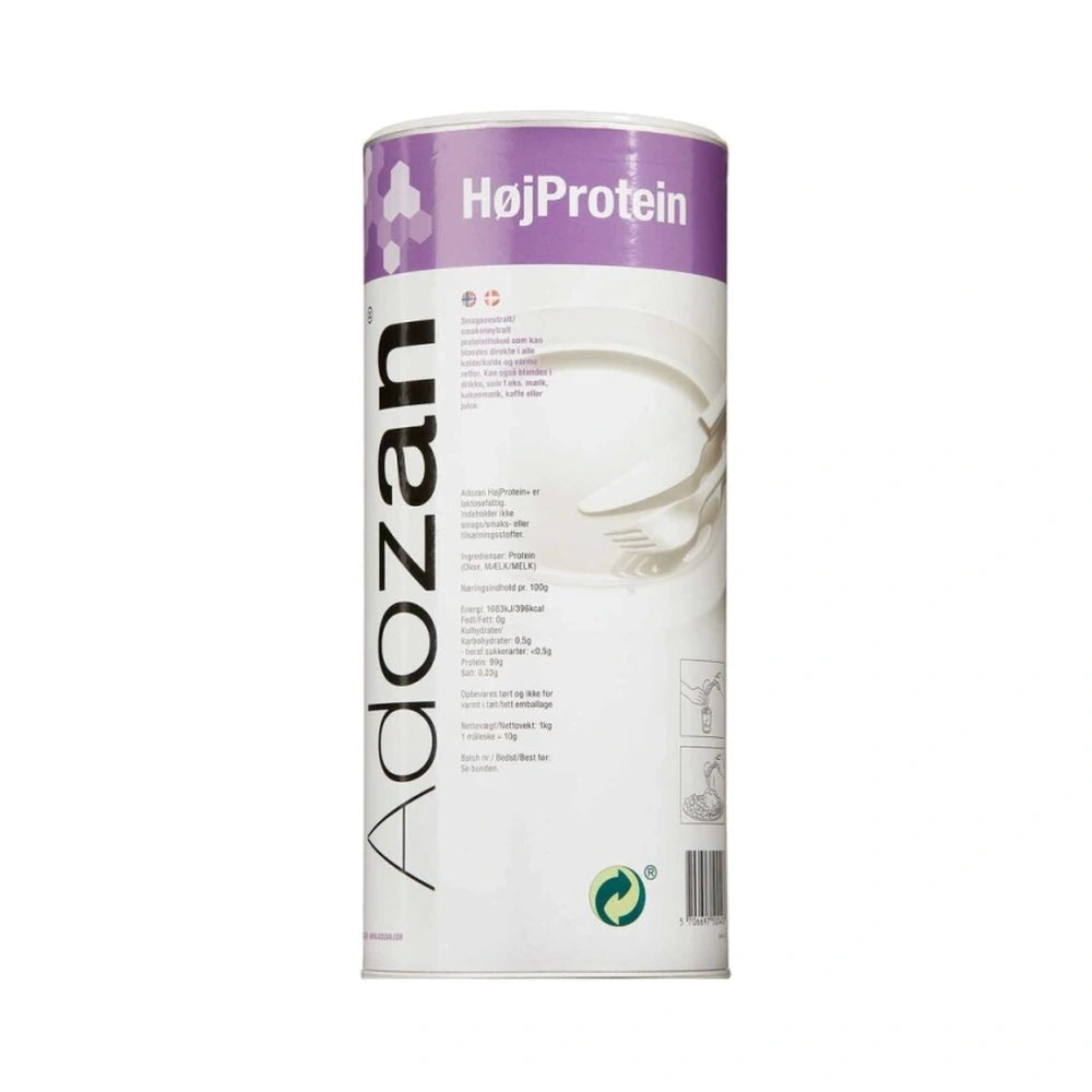 Adozan Pulver HøjProtein smagsneutralt proteinpulver i pakke med 1 kg