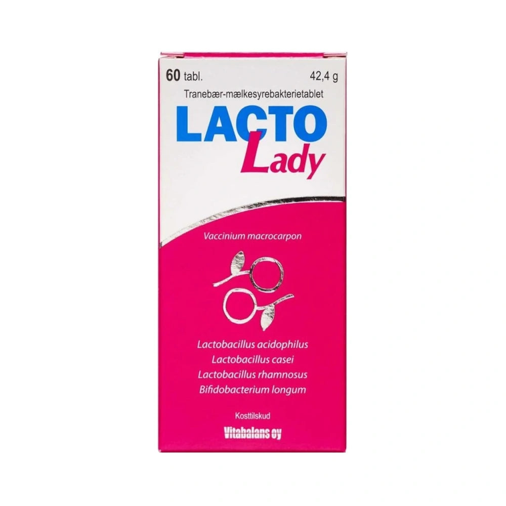 Pakke med Vitabalans Lacto Lady tabletter med tranebær, 60 stk