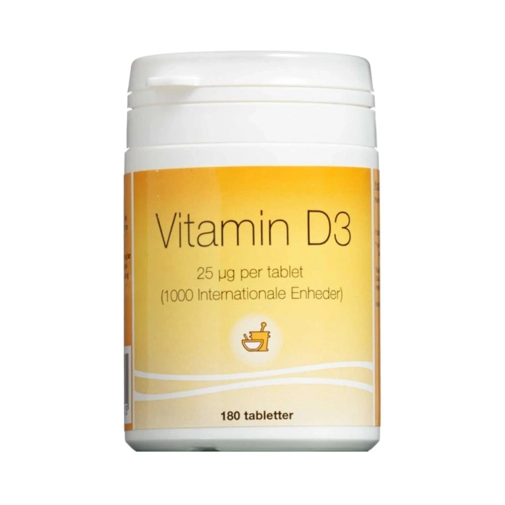 Pakke med Decamin Trading Vitamin D3 tabletter, 25 µg, 180 stk