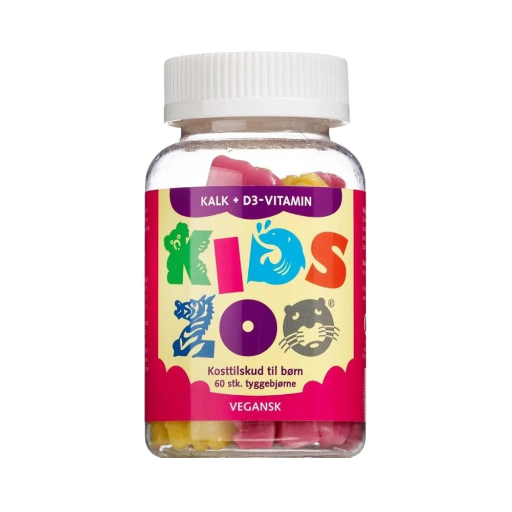 Kids Zoo Kalk + D-Vitamin tyggedyr til børn i glas med børnesikret låg