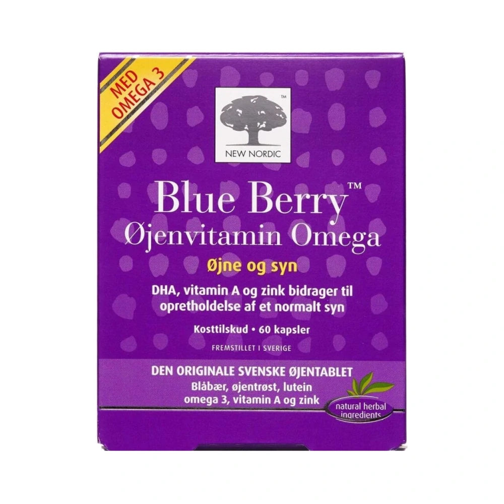 New Nordic Blue Berry Omega 3 kosttilskud i kapselform, pakning med 60 stk
