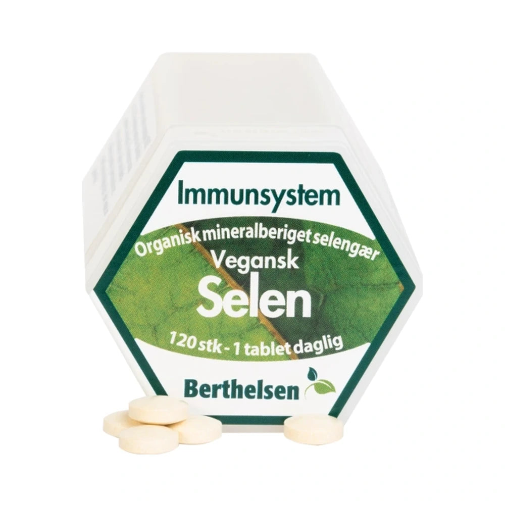 Pakning med Berthelsen Selen, vegansk kosttilskud med selengær, 120 stk