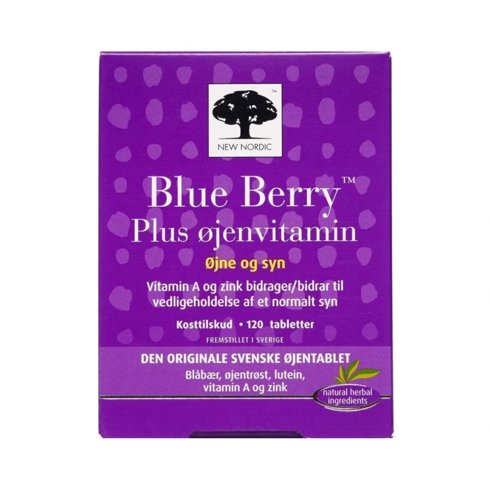 New Nordic Blue Berry Plus Øjenvitamin blåbærtabletter, pakning med 120 stk
