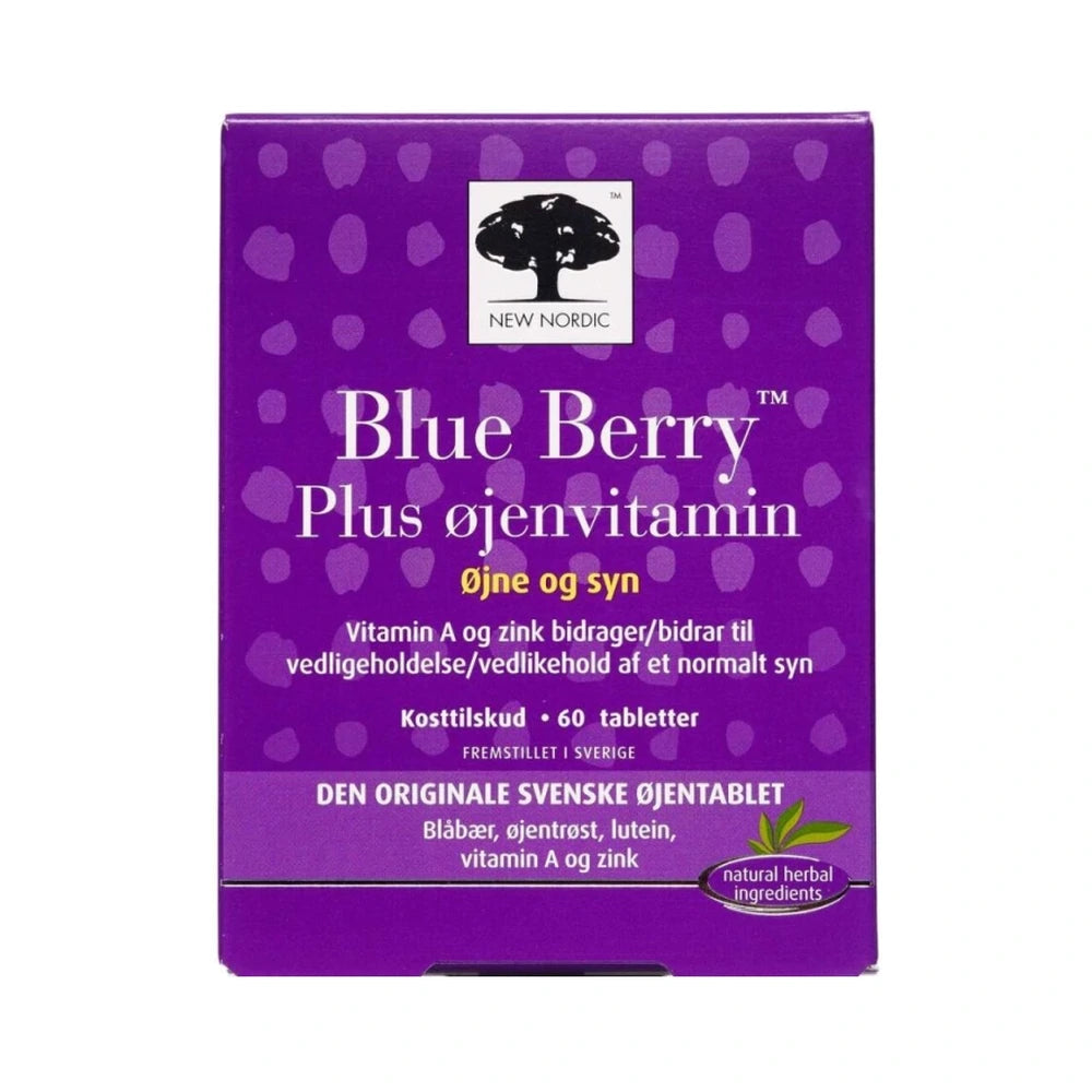 New Nordic Blue Berry Plus Øjenvitamin blåbærtabletter, pakning med 60 stk