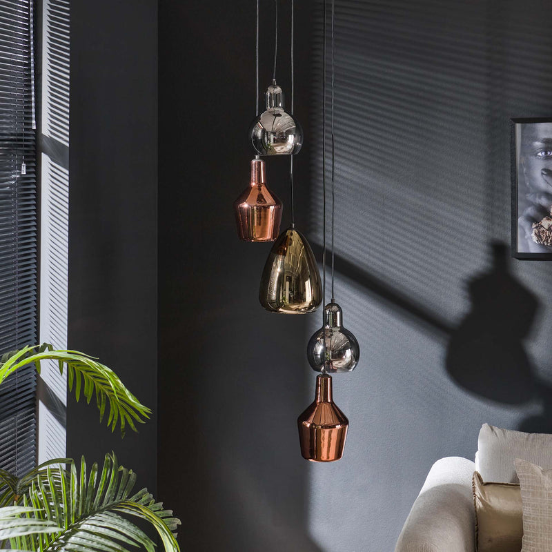 Olympia - Loftlampe med fem glasskærme i forskellig finish