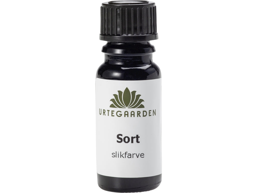 Urtegaarden sort slikfarve i flaske med 10 ml til bagning og slik