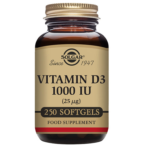Solgar Vitamin D3 25 µg kosttilskud i pakke med 250 softgels