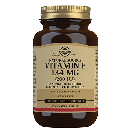 Pakning med Solgar Vitamin E 134 mg kosttilskud, 100 kapsler