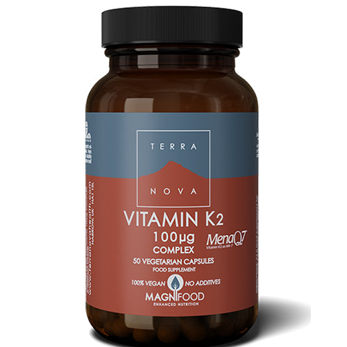 Pakke med Terranova Vitamin K2 100 µg kosttilskud, 50 kapsler