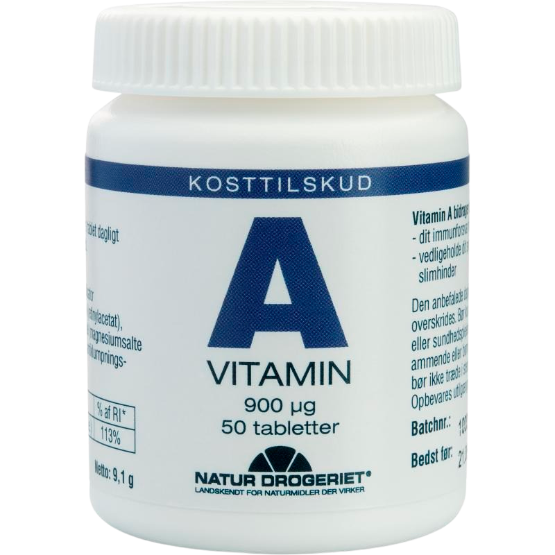 Pakke med Natur Drogeriet A-vitamin, 50 vegetabilske tabletter