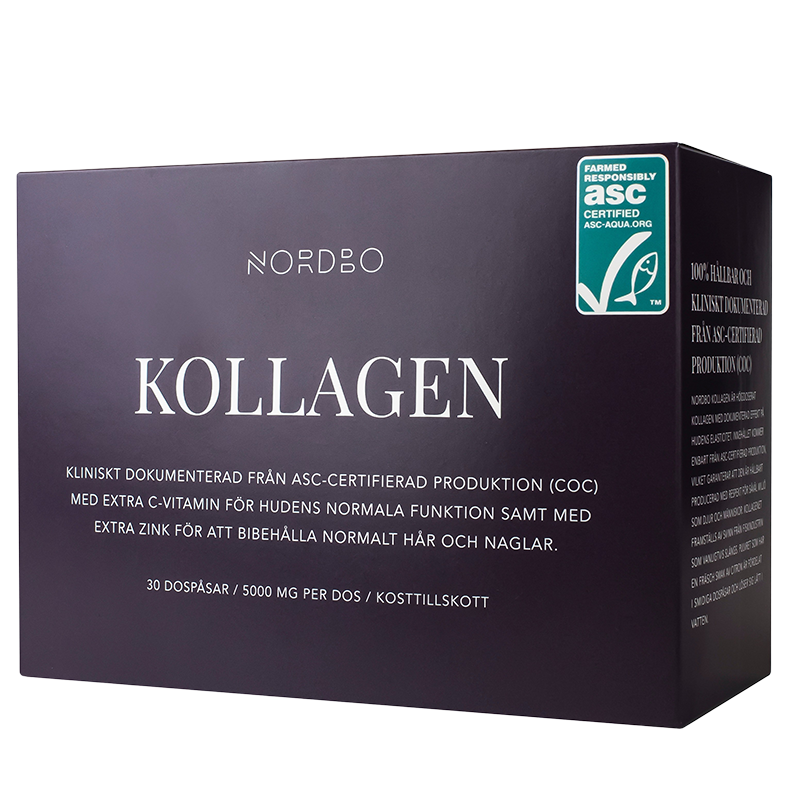 Æske med Nordbo Kollagen i 30 portionsposer, i alt 180 g