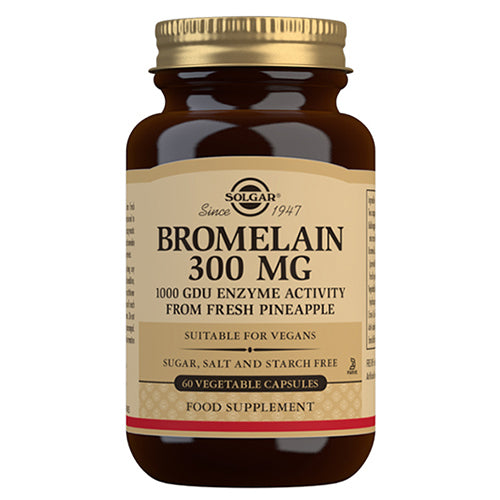 Pakke med Solgar Bromelain 300 mg kosttilskud, 60 kapsler