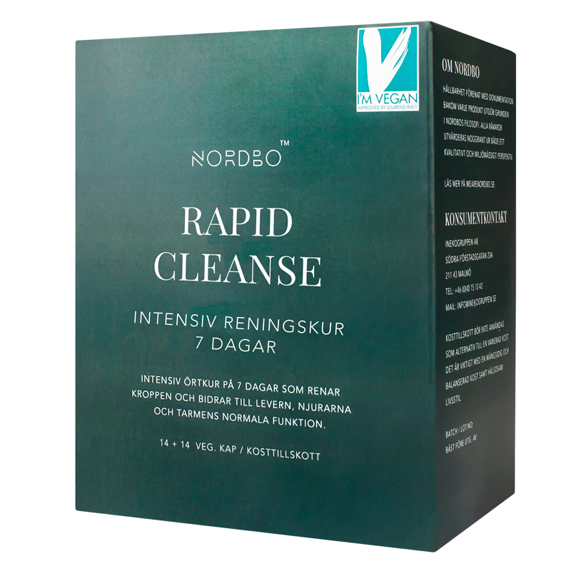 Pakning med Nordbo Rapid Cleanse vegansk kosttilskud, 2 x 14 kapsler