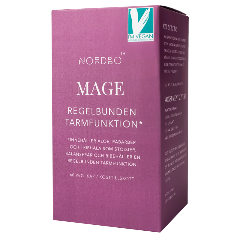 Pakke med Nordbo Mage, vegansk kosttilskud i kapselform