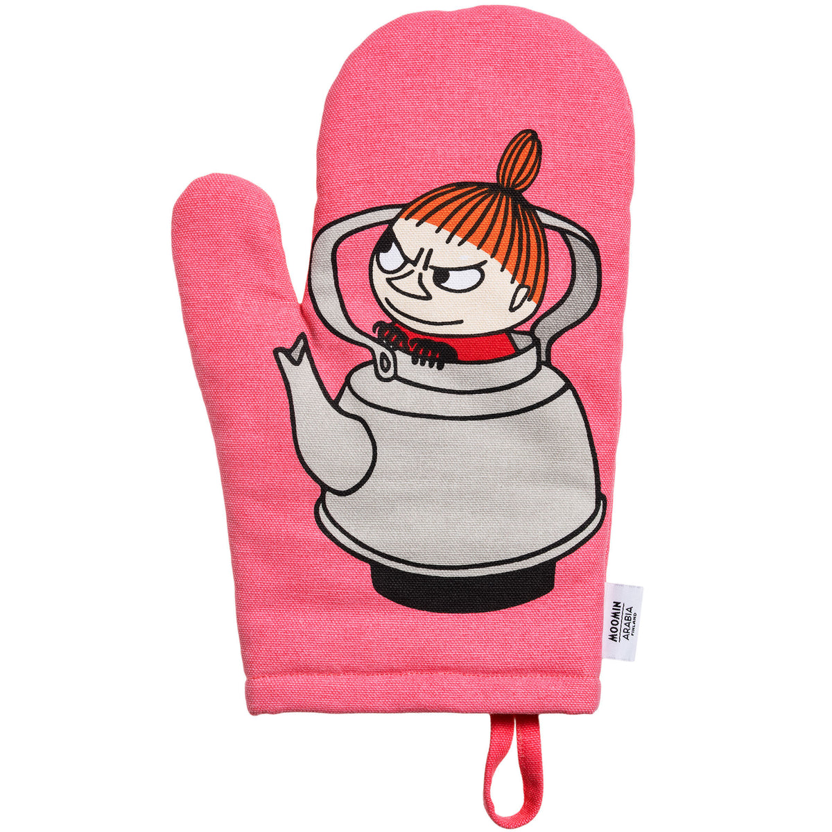 Lyserød Moomin Arabia ovnhandske med motiv af Lille My