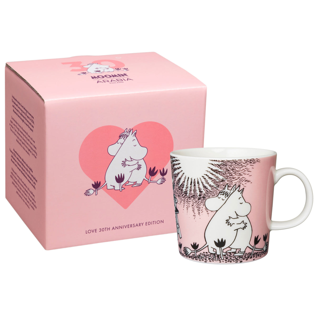 Moomin Arabia Kærlighed jubilæumskrus 30 cl i rosa nuancer med Mumitrolden og Snorkfrøken
