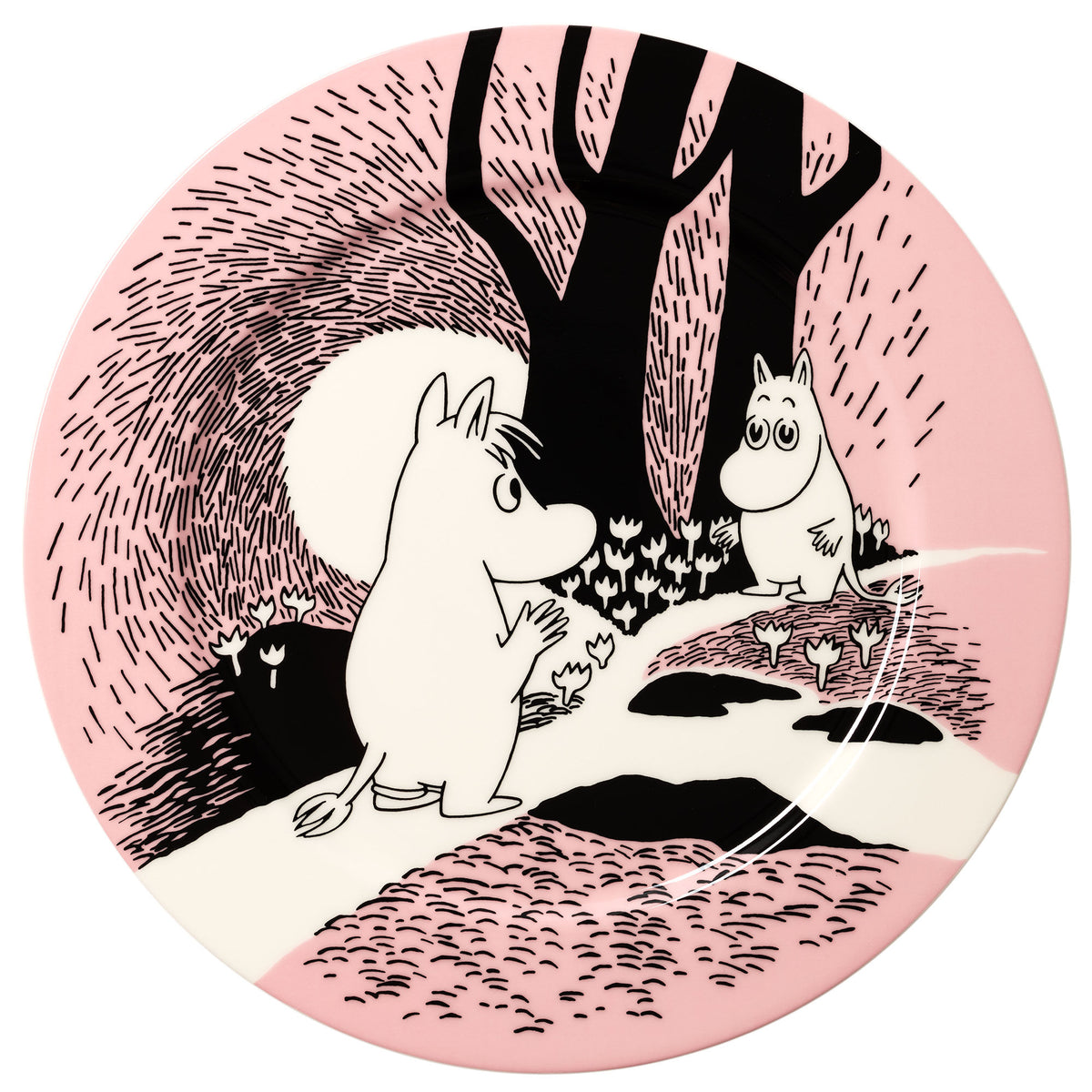 Moomin Arabia serveringstallerken Ø30 cm med motivet Kærlighed med Mumitrolden og Snorkfrøken