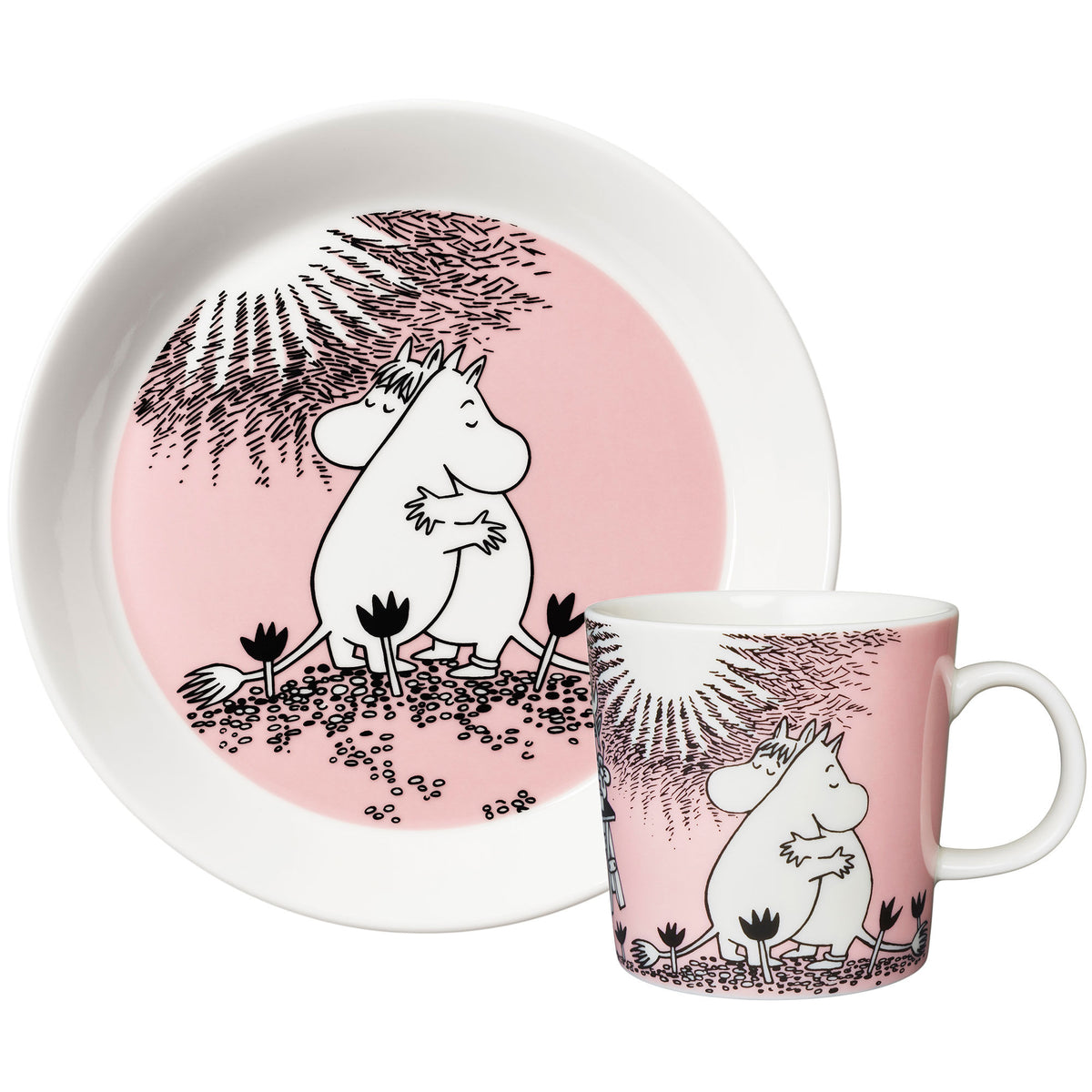 Moomin Arabia Kærlighed 30 sæt med krus og tallerken, Mumitrolden og Snorkfrøken