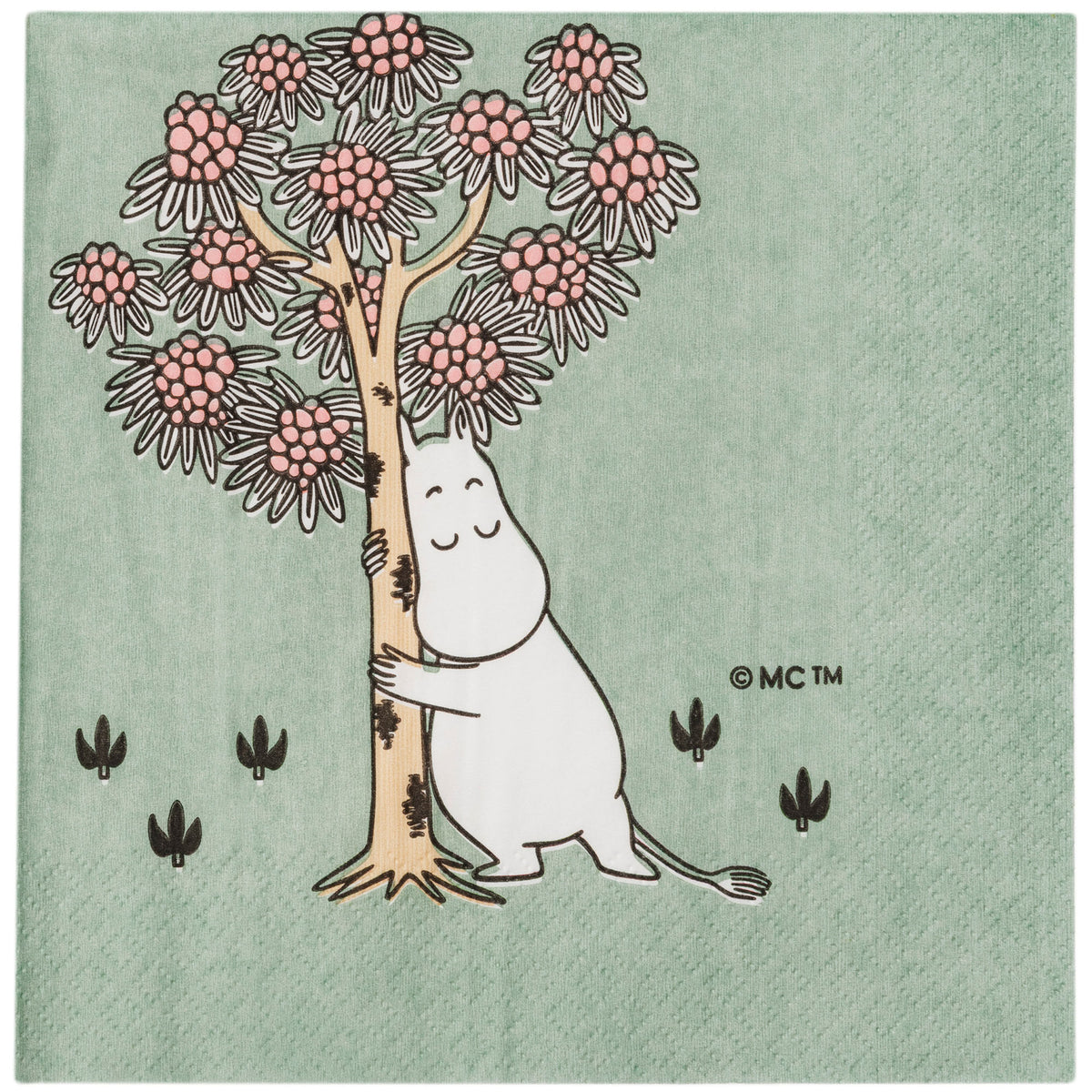 Grønne Moomin Arabia Omtanke papirservietter på 33 cm med Mumi-illustrationer