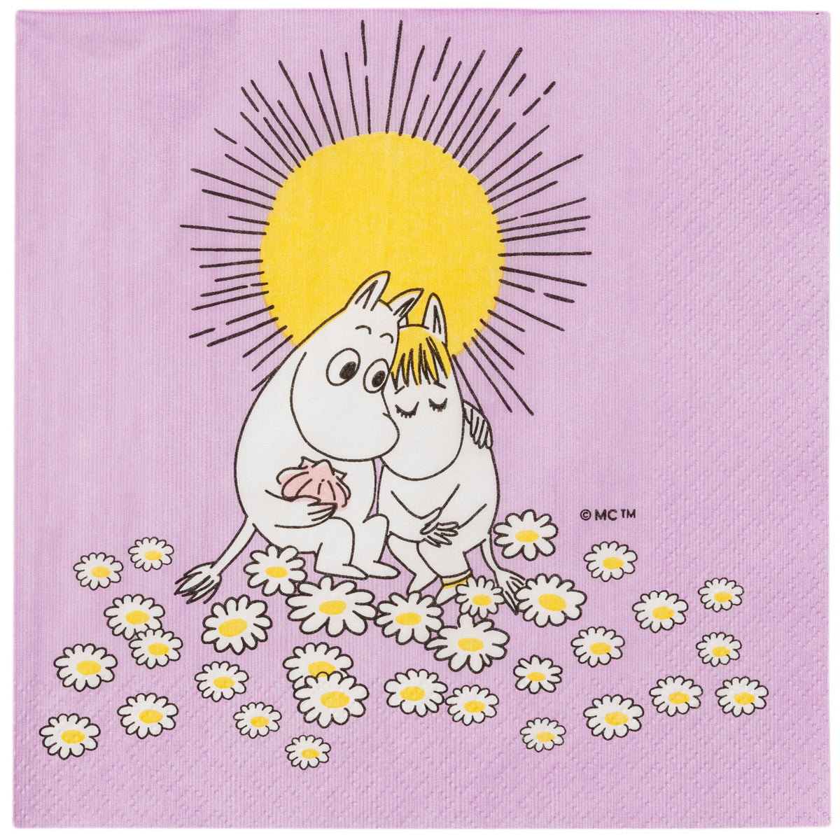 Moomin Arabia papirservietter Forelskede med Mumitrolden og Snorkfrøken i lilla nuancer