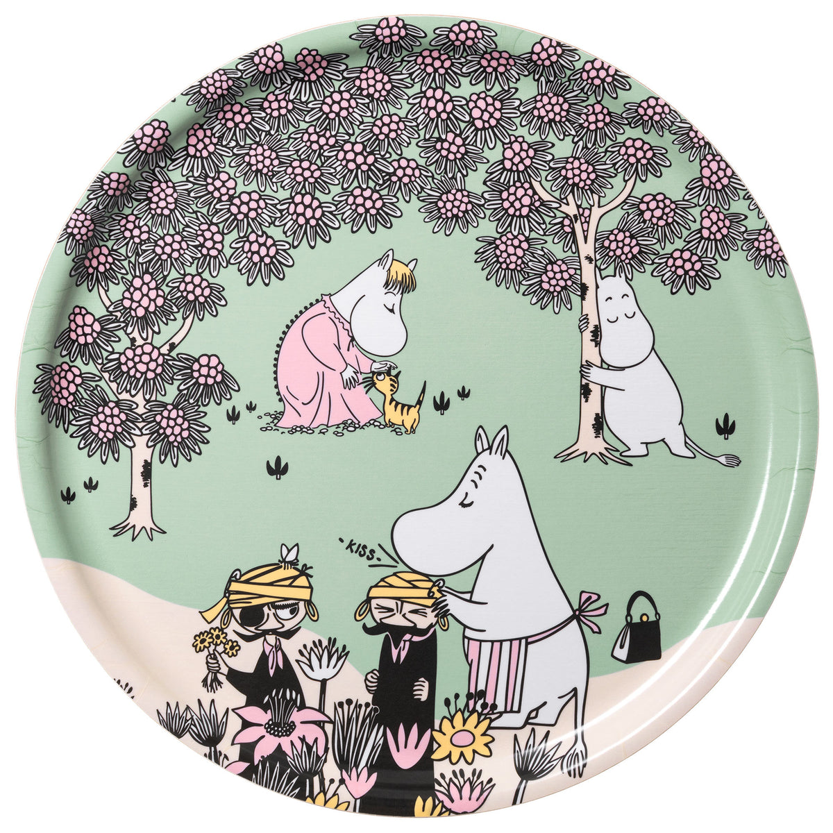 Grøn Omtanke-bakke på 35 cm fra Moomin Arabia med Mumi-motiv
