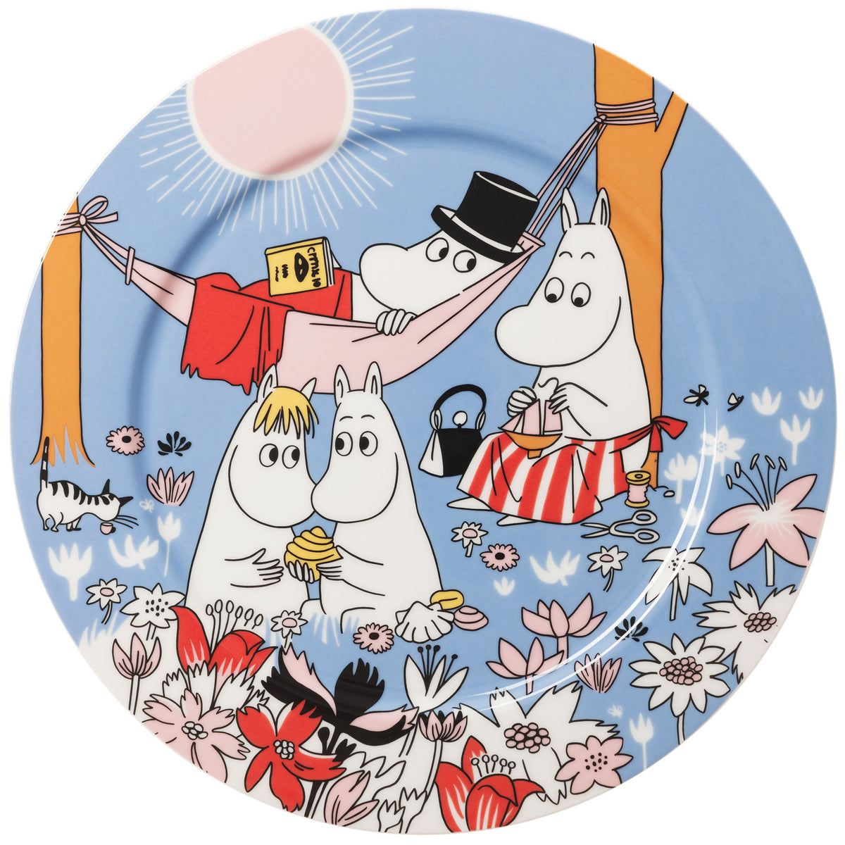 Moomin Arabia Familiehygge serveringsfad i blå, 30 cm, med Mumifamilien