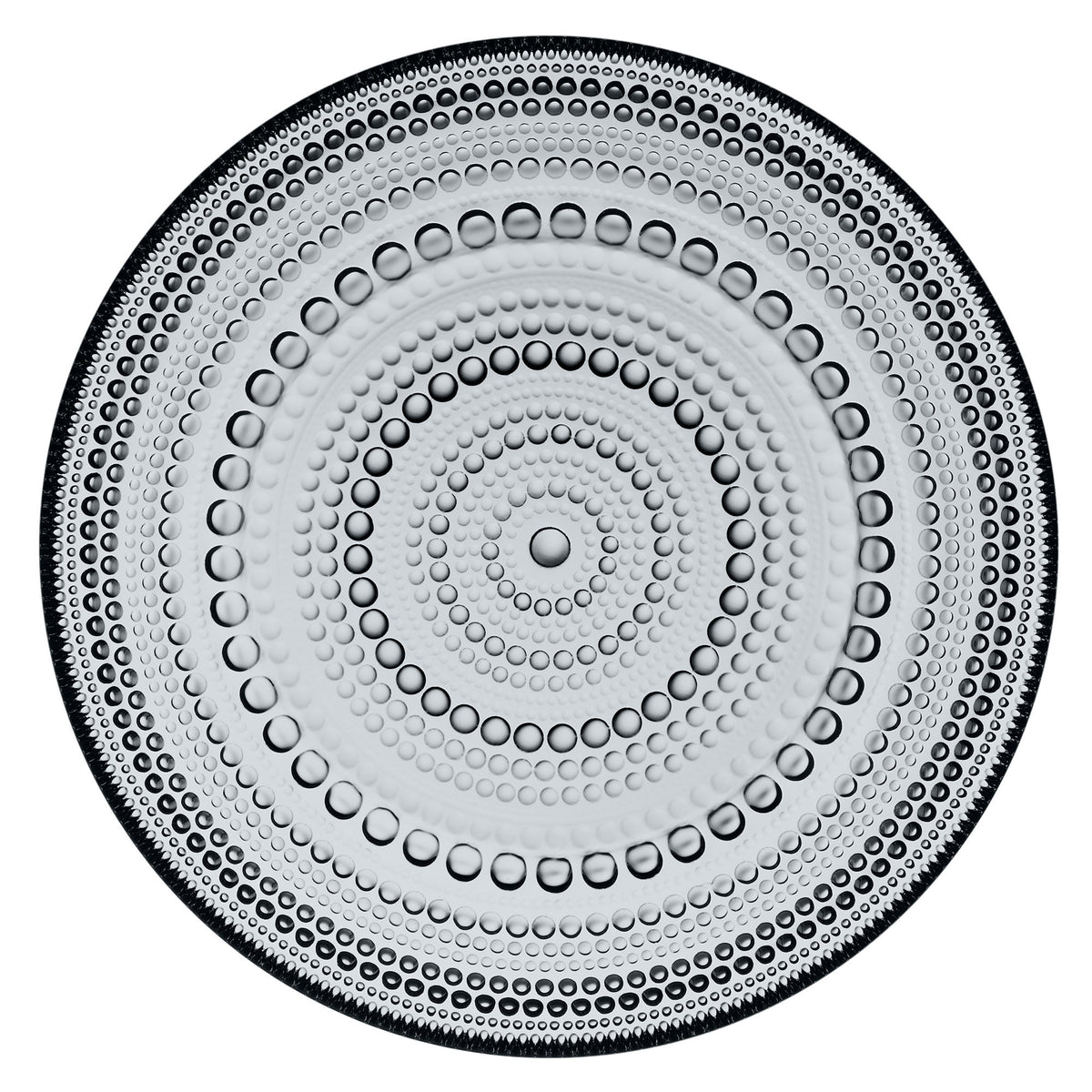 Lysegrå Iittala Kastehelmi assiet i glas med fint mønster, diameter 17 cm