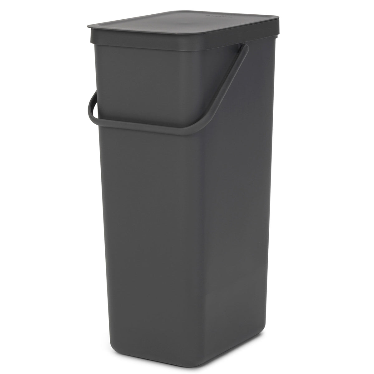 Mørkegrå Brabantia Sort & Go affaldsspand på 40 liter med høj og slank form