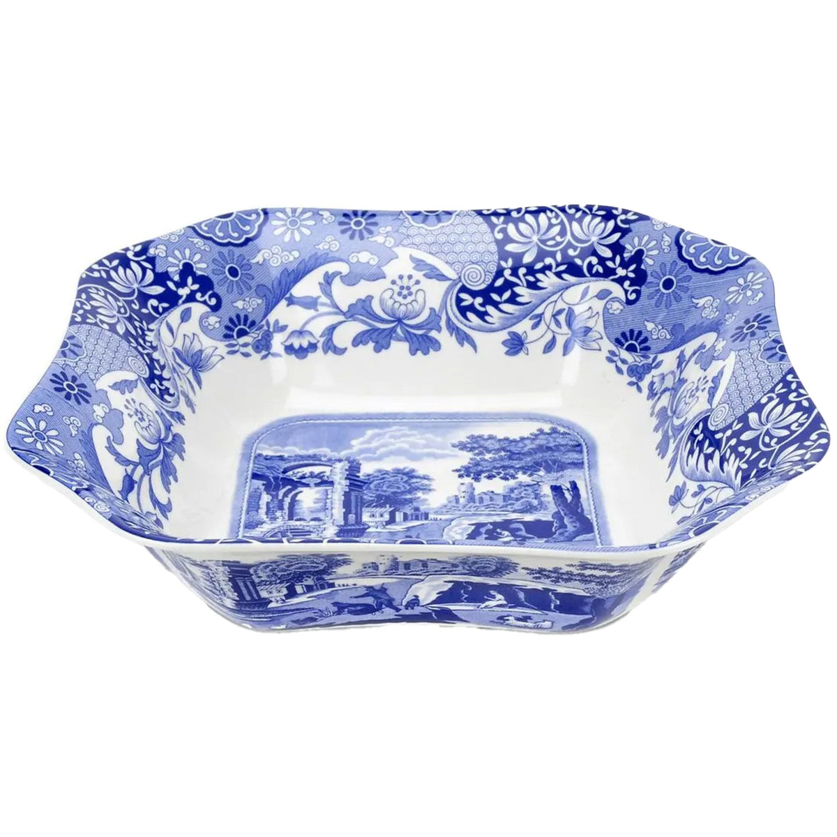 Spode Blue Italian firkantet serveringsskål med klassisk mønster